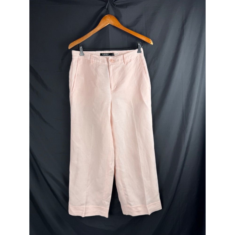 Lauren Ralph Lauren Pink Linen Blend Wide Leg Trousers Pants Womens 4